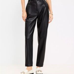 Loft petite pleated tapered faux leather black pants